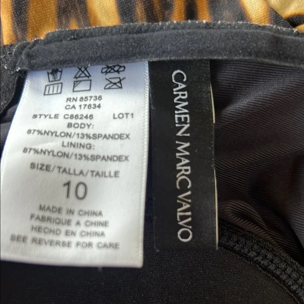 Carmen Marc Valvo Black and Orange Ruched Bodysuit
